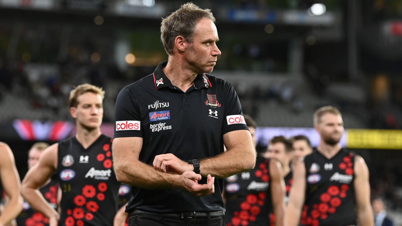 MELBOURNE, AUSTRALIA - APRIL 25: Bombers head coach Ben Rutten looks dejected after losing the round six AFL match between the Essendon Bombers and the Collingwood Magpies at Melbourne Cricket Ground on April 25, 2022 in Melbourne, Australia. (Photo by Quinn Rooney/Getty Images)