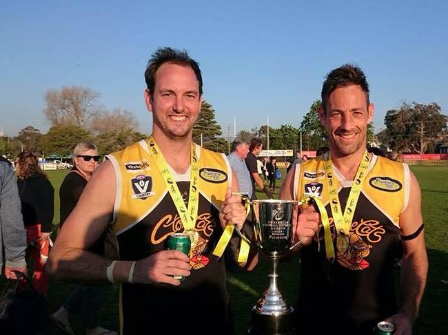 Craig Nankervis (left) with Tony Lester and the 2017 premiership cup.