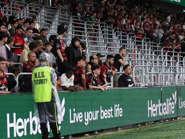 SYDNEY, AUSTRALIA - MARCH 02: An empty Wanderers supporter bay is seen after fans walked out during the first half during the A-League Men round 19 match between Western Sydney Wanderers and Sydney FC at CommBank Stadium, on March 02, 2024, in Sydney, Australia. (Photo by Cameron Spencer/Getty Images)