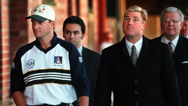 Mark Waugh and Shane Warne ahead of the press conference on the bookmaker saga.