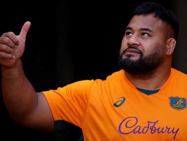 SYDNEY, AUSTRALIA - JULY 20: Taniela Tupou of Australia looks on ahead of the International Test Match between Australia Wallabies and Georgia at Allianz Stadium on July 20, 2024 in Sydney, Australia. (Photo by Jason McCawley/Getty Images)