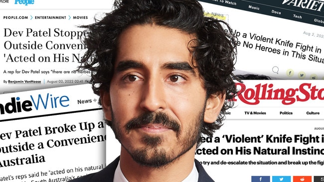 Actor Dev Patel's selfless efforts in breaking up a city knife fight made world news headlines. Artwork The Advertiser.