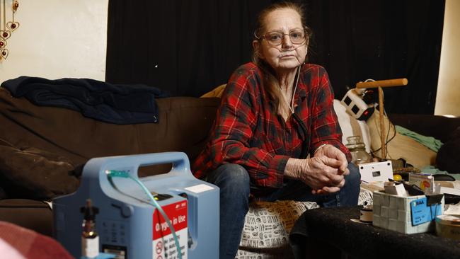 Jay Meiers woke up choking for air, after she could not power the oxygen machine at her home due to electricity blackouts across Broken Hill. Picture: Richard Dobson