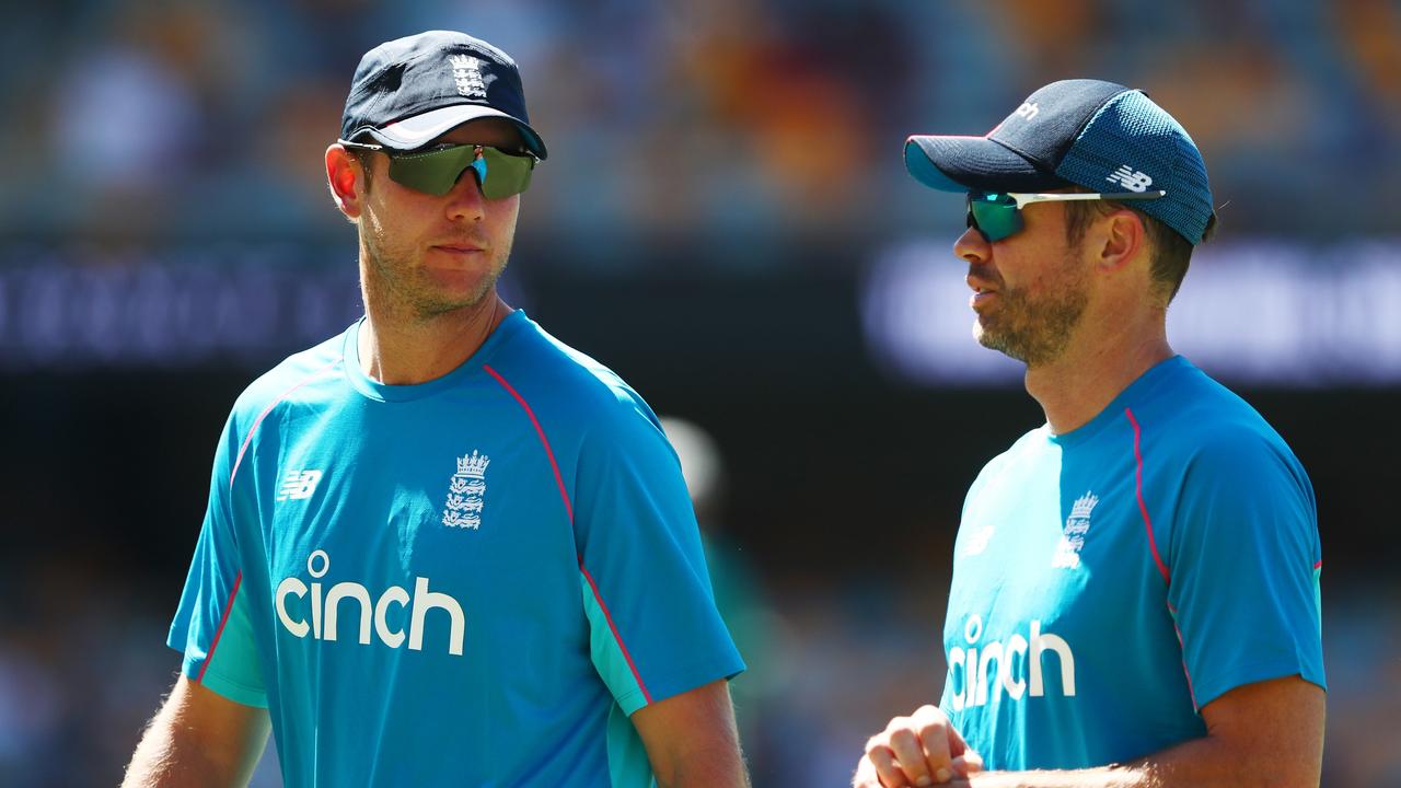 Quicks Stuart Broad (L) and James Anderson are expected to be injected into the day-night Test. Picture: Getty