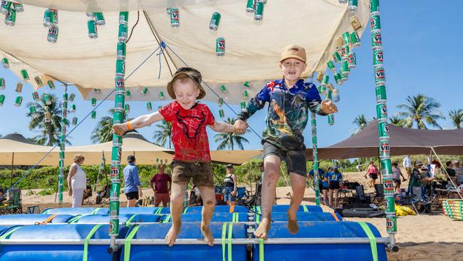 Rocco and Harry Whalley at the Darwin Beer Can Regatta at Mindil Beach, 2025. Picture: Pema Tamang Pakhrin
