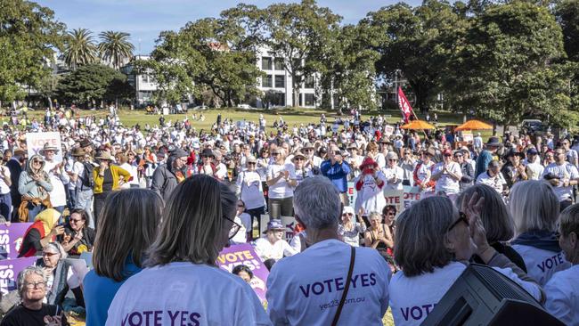 A Yes campaign rally in Sydney’s Prince Alfred Park. Picture: Monique Harmer/NCA NewsWire