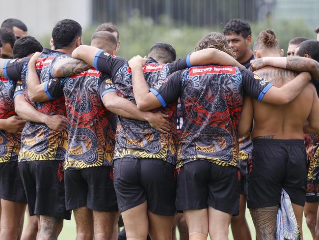 DAILY TELEGRAPH. FEBRUARY 8, 2022.Pictured is the Indigenous All Stars NRL Team training session at Sydney Olympic Park today. Picture: Tim Hunter.