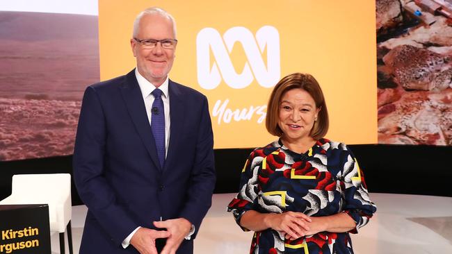 ABC chairman Justin Milne and managing director Michelle Guthrie at the event with the new slogan. Picture: John Feder