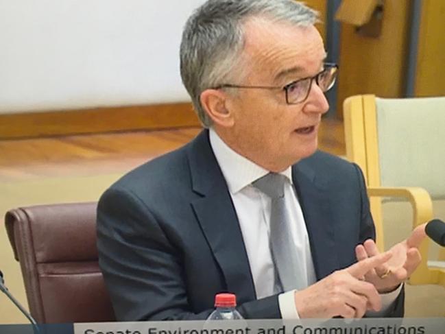 Australia Post chairman Lucio Di Bartolomeo addressing the Senate Estimates hearing on Monday. Picture: Supplied via NCA NewsWire