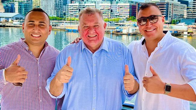 Melbourne real estate agent and UAP Senator Ralph Babet, right, with his brother Matt Babet, left, and Craig Kelly.