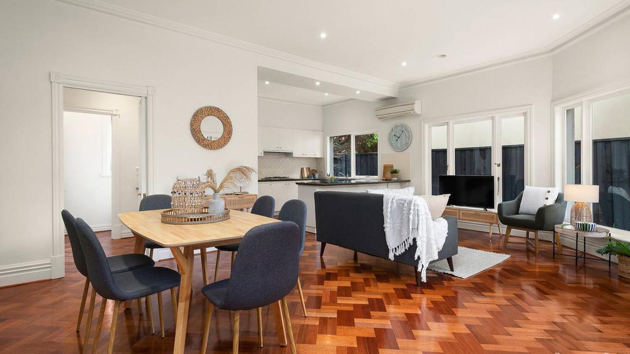 The house features herringbone timber floors.