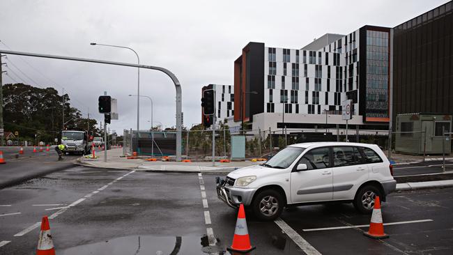 Road works around Northern Beaches Hospital’s main entrance. Picture: Adam Yip / Manly Daily