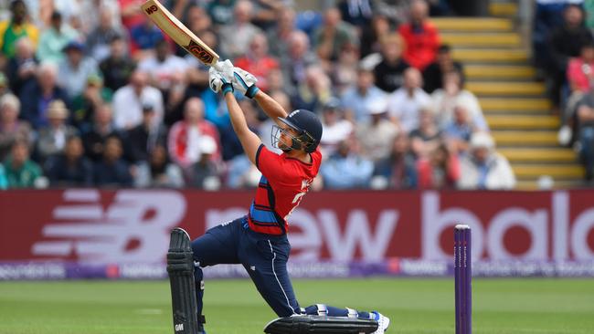 England batsman Dawid Malan hits a straight six during his matchwinning knock.