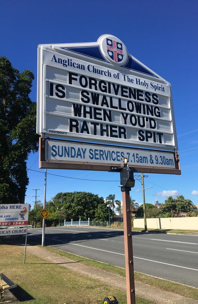 The sign outside the Anglican Church of The Holy Spirit at Surfers Paradise.