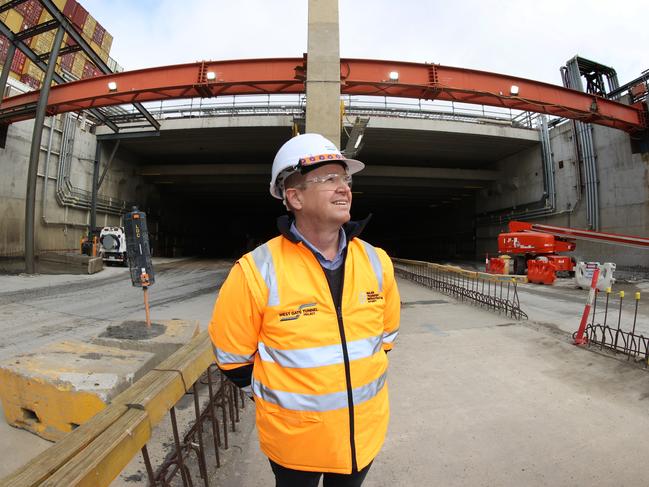 Executive project director, Peter Lellyett, outside the outbound entry and inbound exit of the West Gate Tunnel. Picture: David Caird