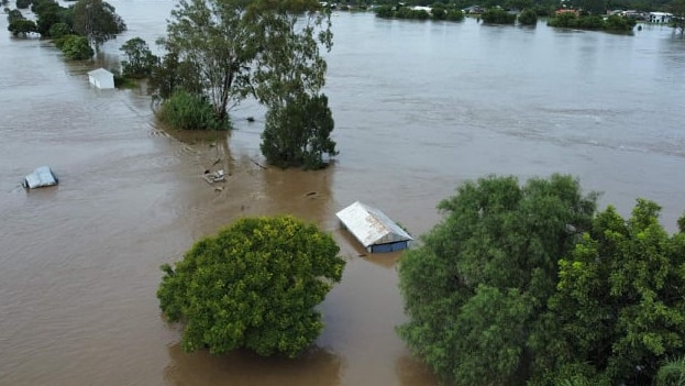 Mel and Troy Eggins’ farm was consumed by flood water from the Clarence River. Picture: Mel Eggins