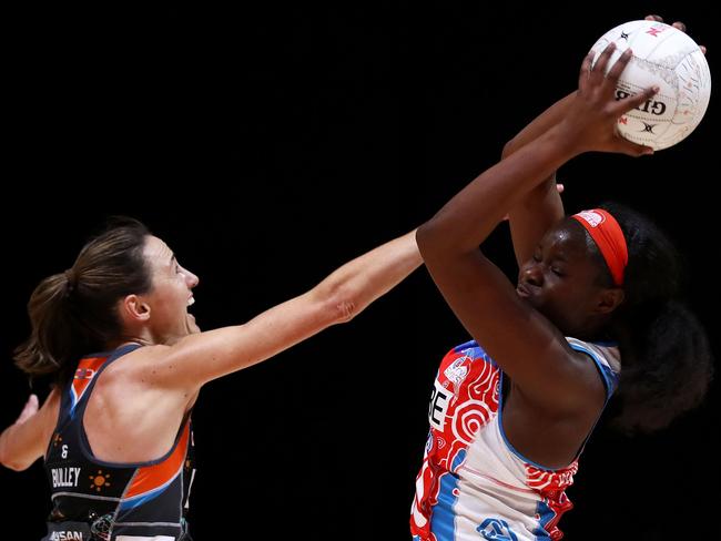 Bec Bulley in action against Sam Wallace of the Swifts. Picture: Getty Images