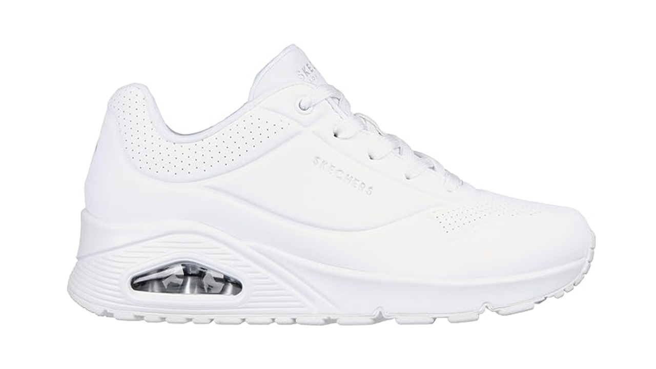 On the hunt for comfy white shoes? We've found them in the Skechers Women’s Uno Stand On Air Sneaker. Picture: Amazon Australia