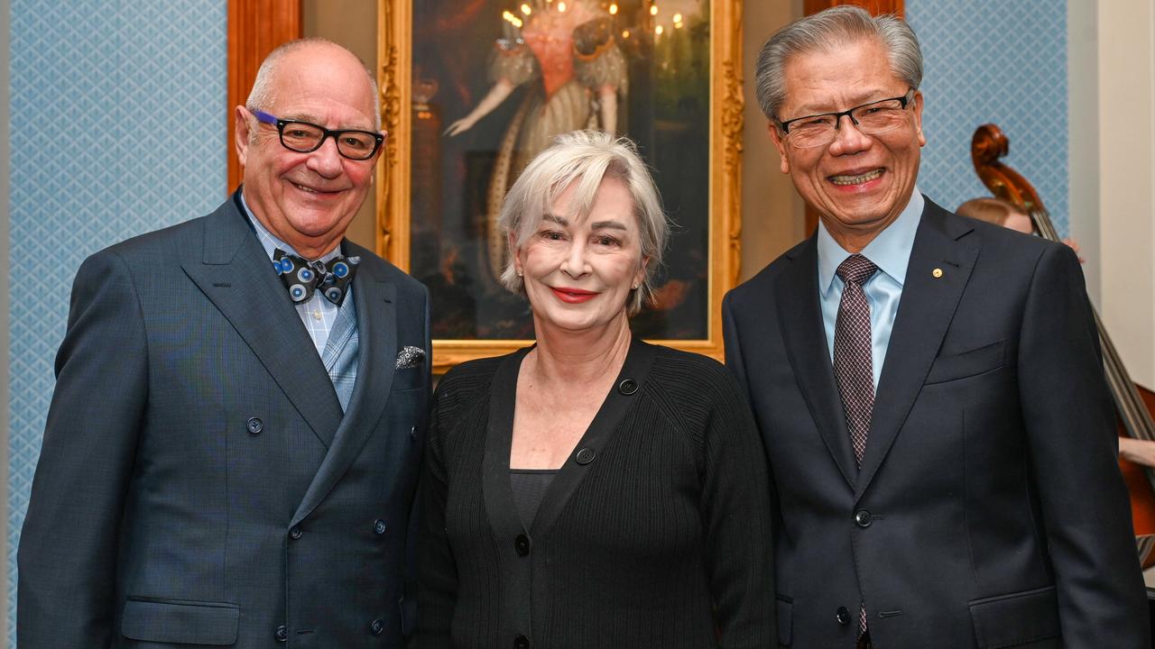Phillip Martin, Anne Moran and Hieu Van Le pictured at Adelaide Festival Centre's 50th anniversary celebration in 2023. Picture: Naomi Jellicoe