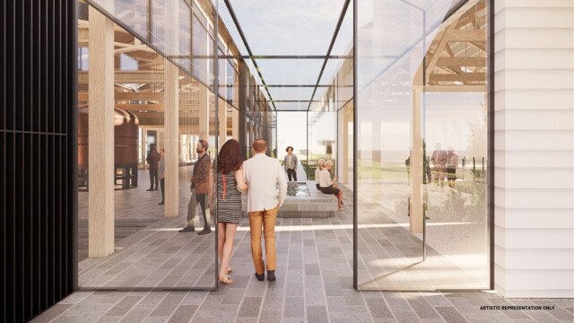 Artist impressions of a new whisky distillery operation on the Hobart waterfront.