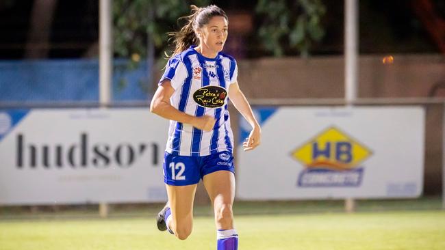 Hellenic's Rhiarna Myatt has a devastating presence in the 2023 NT Football Women's Premier League. Picture: Daniel Abrantes