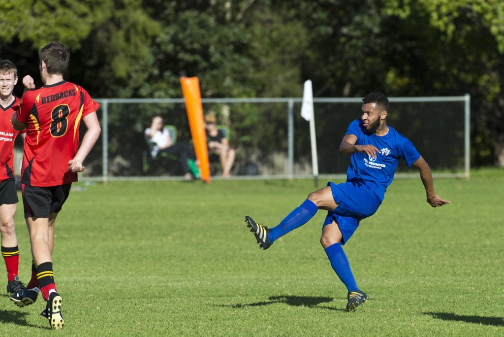 Diego Farias of Rockville against Gatton in Toowoomba Football League Premier Men round six at Captain Cook ovals, Sunday, April 7, 2019. Picture: Kevin Farmer