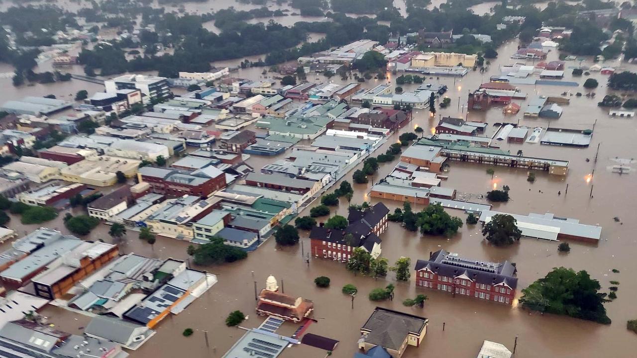 LISMORE, AUSTRALIA – NewsWire Photos FEBRUARY 28, 2022: An aerial image of Lismore in northern NSW shows extensive flooding as the region experiences the worst floods in a century. Picture: NCA NewsWire