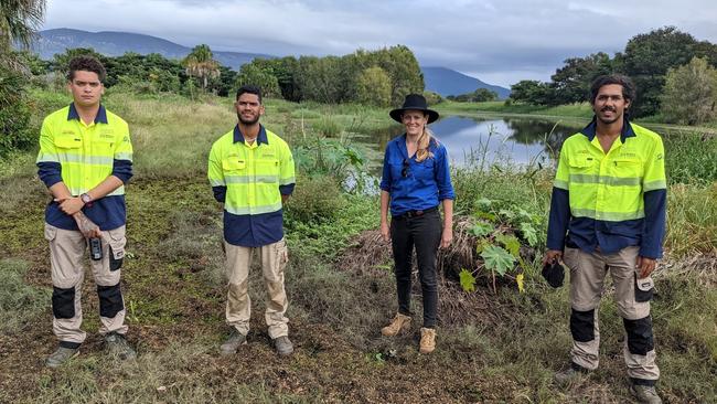 Woody weed control at Crooked Waterhole, Giru, was undertaken by Three Big Rivers team members Gary Kyle, Rheardan Cobbo, Shakira Todd (NQ Dry Tropics project officer) and Sam Savage.