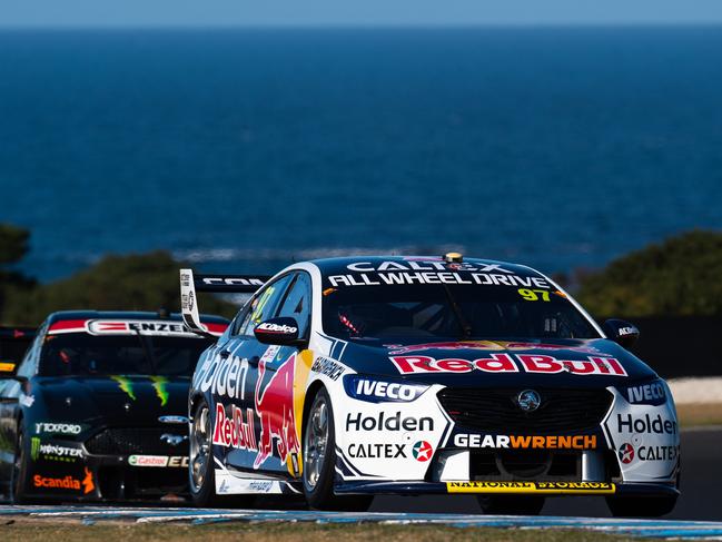 Shane van Gisbergen powers his Red Bull Holden around the Phillip Island circuit.