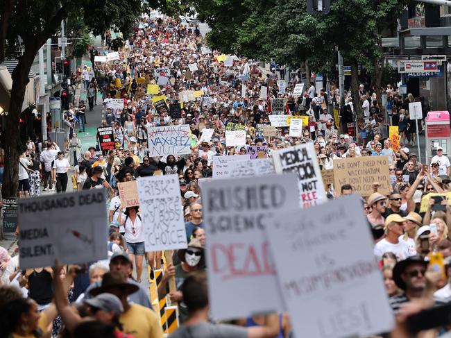 Anti Vacc march at the Brisbane Botanical Gardens.