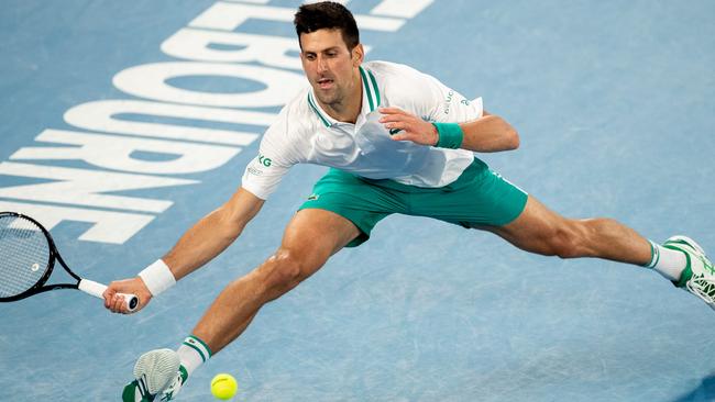 Novak Djokovic in the Australian Open men’s final against Daniil Medvedev. Picture: Mackenzie Sweetnam/Getty Images