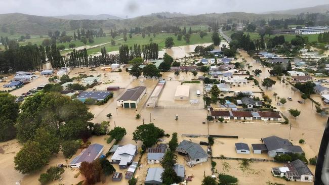 The town of Wairoa is entirely cut off with roads and bridges washed out. Picture: Hawkes Bay Civil Defence Force.