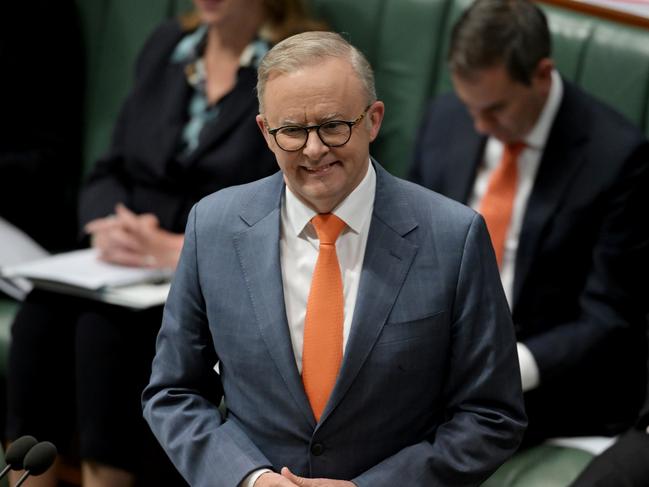 CANBERRA, AUSTRALIA - AUGUST 22: Prime Minister Anthony Albanese speaks at Question Time in the House of Representatives at Australian Parliament House on August 22, 2024 in Canberra, Australia. Pressure is building on the Albanese government on a number of fronts, but cost of living pressures are top among them and may prove to be a damaging political liability in the months ahead as Peter Dutton gets the opposition ready for next year's election season. (Photo by Tracey Nearmy/Getty Images)