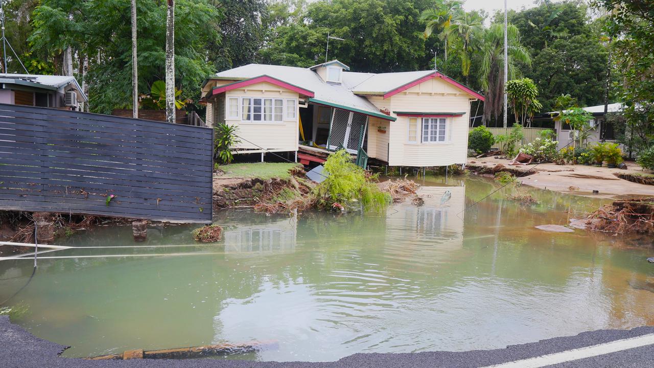 A house on Oleander St in Holloways Beach has been largely destroyed by a fast-moving torrent of water. Picture: Peter Carruthers