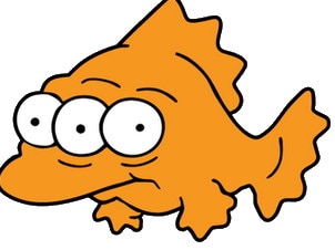 Blinky, three-eyed fish from a lake next to nuclear power plant in The Simpsons.