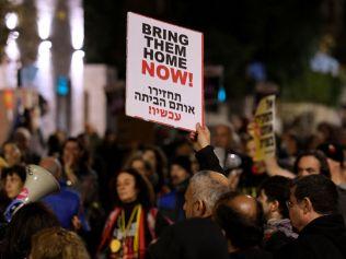 Protesters in Jerusalem on Monday called on the Israeli government to secure the release of hostages in Gaza. Picture: AFP/Getty Images