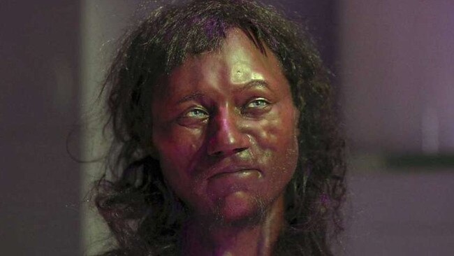 A full facial reconstruction model of a head based on the skull of Cheddar Man, Britain's oldest complete skeleton.