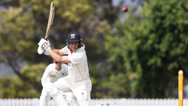 Tim Ward on his way to an unbeaten century against North Hobart. Picture: ZAK SIMMONDS