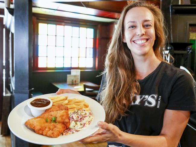 Waxy's Annelijn Sogtoen with a $5 schnitzel meal served on Sundays. Pic Tim Marsden