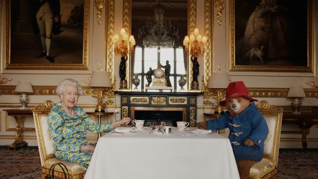 The sketch of the Queen and Paddington Bear was aired at the Platinum Party, which Harry and Meghan skipped. Picture: Buckingham Palace/ Studio Canal / BBC Studios / Heyday Films