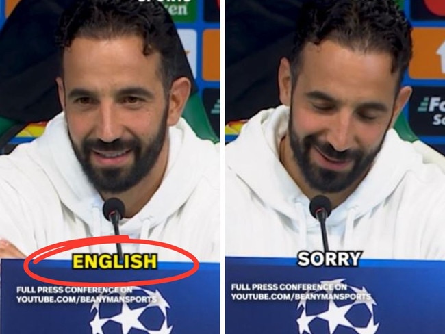 The cringe-worthy moment in Ruben Amorim's press conference. Photos: X