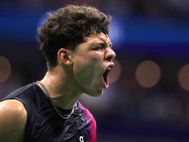 Ben Shelton is refusing to bite ahead of his potential showdown with Djokovic. Picture: Al Bello/Getty Images