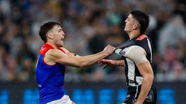 Jack Viney remonstrates with Maynard. Picture: Dylan Burns/AFL Photos via Getty Images