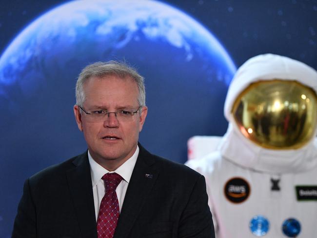 Prime Minister Scott Morrison during the opening of the new Australian Space Agency at Lot Fourteen in Adelaide. Picture: AAP