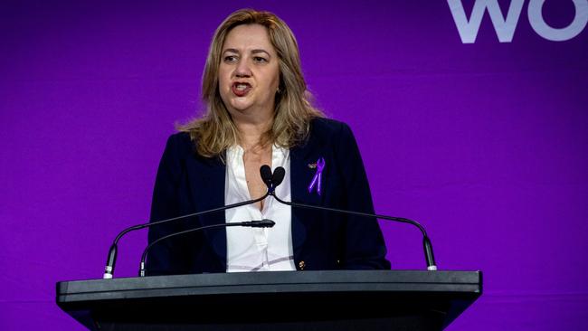 Premier Annastacia Palaszczuk addresses the crowd a the UN International Women’s Day Lunch at the Brisbane Convention Centre. Picture: Sarah Marshall/NCA NewsWire