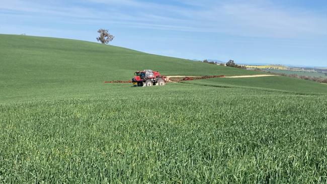 Spraying at the Ingold family property at Dirnaseer in southern NSW. Picture: Supplied