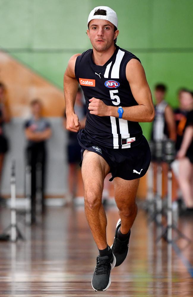 Tom Anastasopoulos of the Geelong Falcons in action during the 2023 Coates Talent League Boys Testing Day at Maribyrnong College on March 11 in Melbourne, Australia. Picture: Josh Chadwick