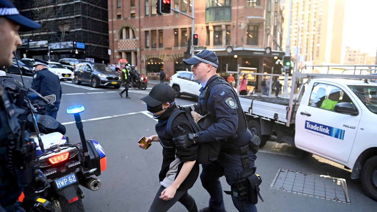 Police made 11 arrests throughout the morning with charges expected to be laid soon. Picture: NCA NewsWire / Jeremy Piper
