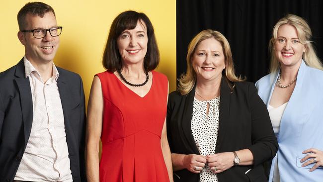 Dr Rob Manwaring, Deputy Premier, Susan Close, Rebekha Sharkie MP, and Lucy Hood MP in Adelaide for the FEARLESS conversation, Wednesday, April 13, 2022. Picture: MATT LOXTON