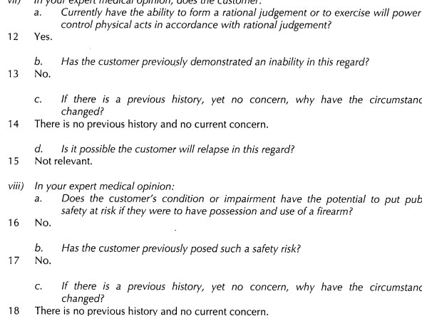 An extract from the health questionnaire completed by Michael Baldock's psychologist couldn't be more clear that he was not a threat. Picture: Supplied